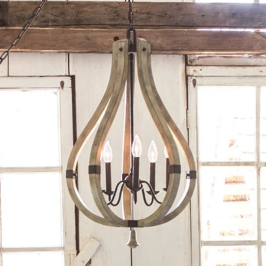 Araña de madera y acero Middlefield 5 luces