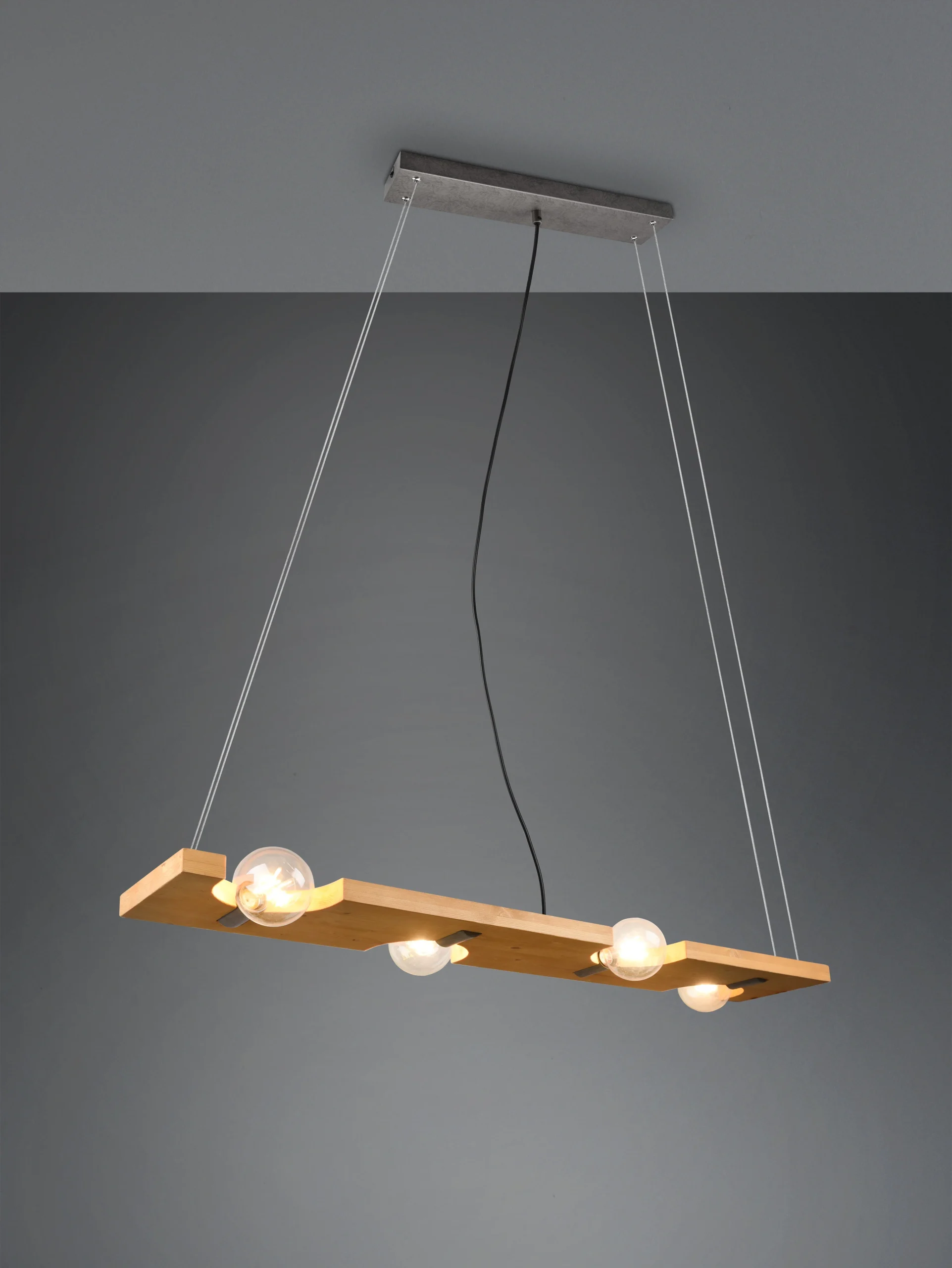 Lámpara de techo colgante Trio Tailor 4 luces madera natural 150cm 314300430