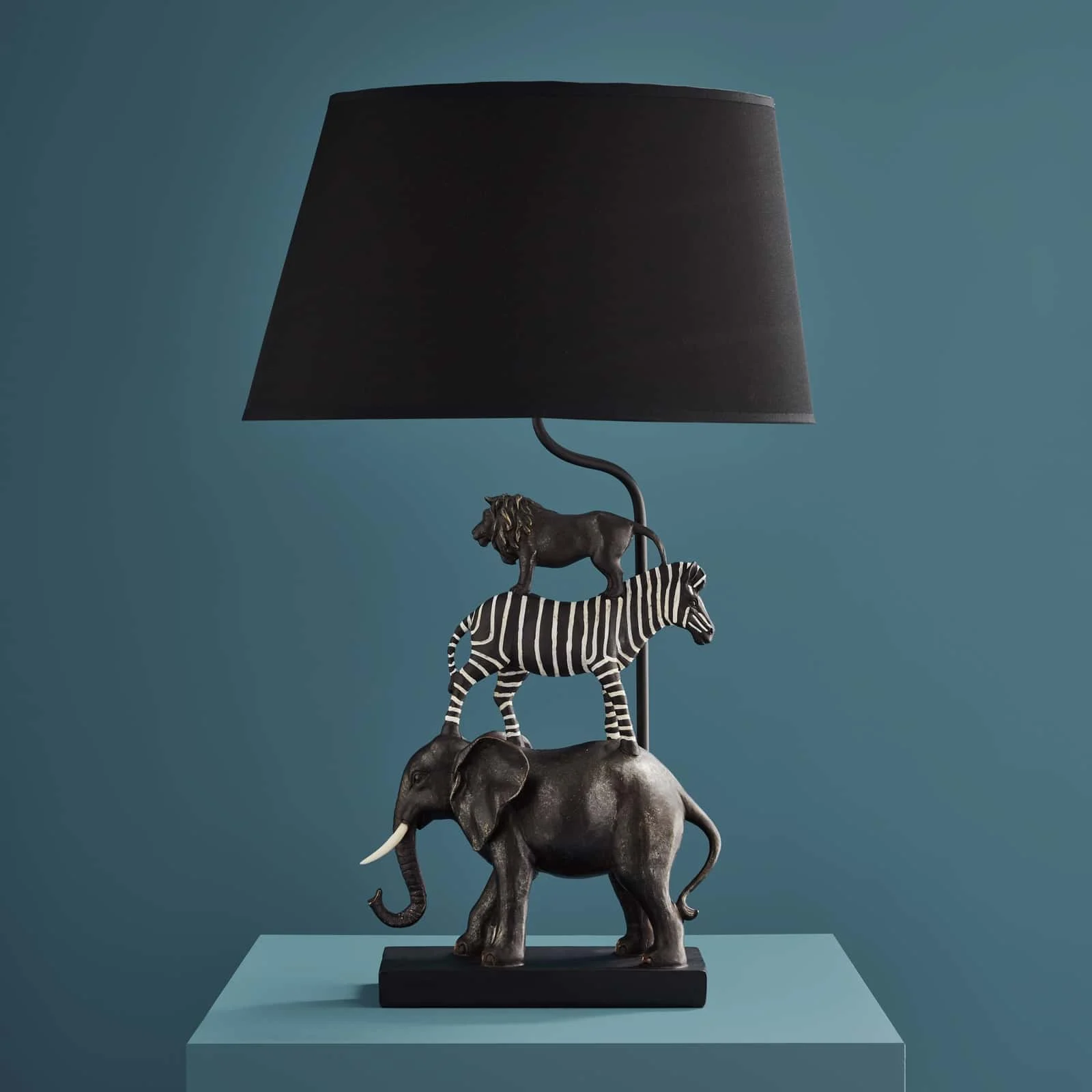 Tischleuchte Löwe, Zebra, Elefant, Safari, mehrfarbig