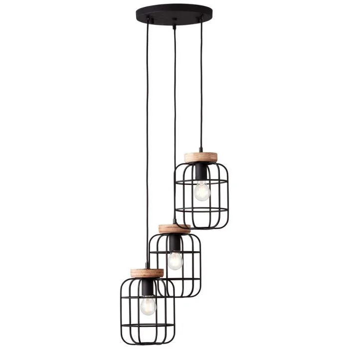 Brilliant Gwen Colgante De Luz Metal Madera Negro | 420mm - Apta para 3x E27