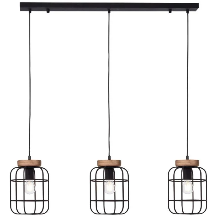 Brilliant Gwen Colgante De Luz Metal Madera Negro | Apta para 3x E27