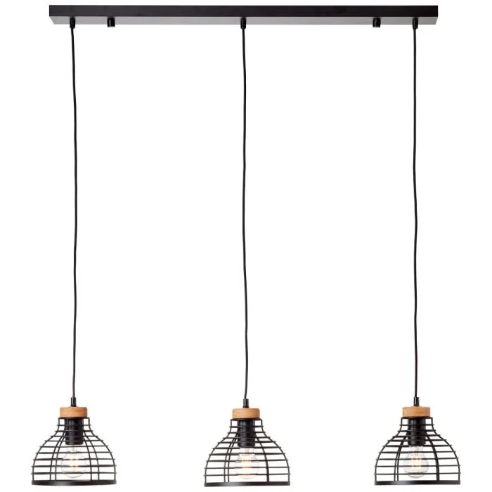 Brilliant Avia Colgante De Luz Metal Madera Negro Madera | Apta para 3x E27