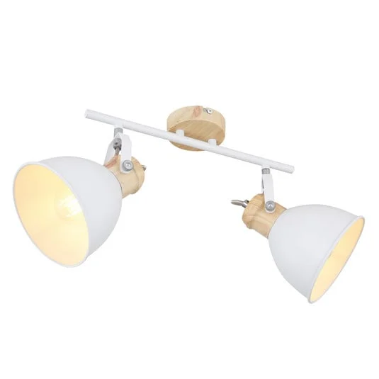 Plafón Wiho de metal, blanco/look madera, 2 luces