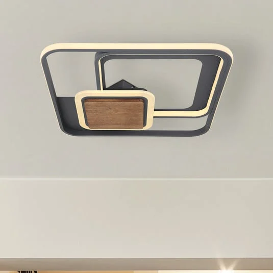Plafón LED Nirra panel de madera, 3 luces, angular
