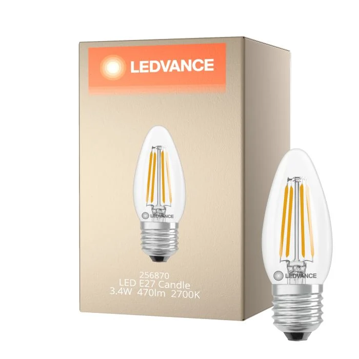 Ledvance Classic LED E27 Vela Con Filamento Clara 3.4W 470lm - 827 Luz Muy Cálida | Reemplazo 40W