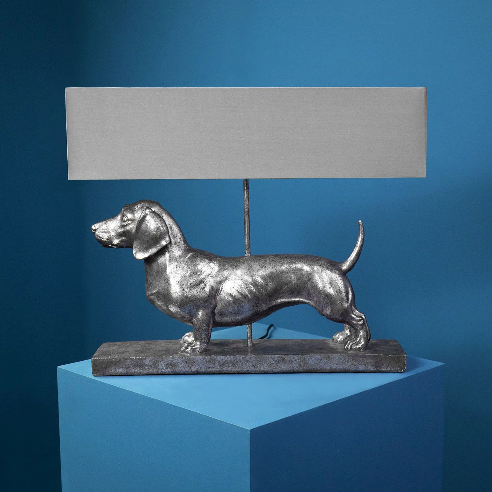 Tischleuchte Hund Frank, silber/grau