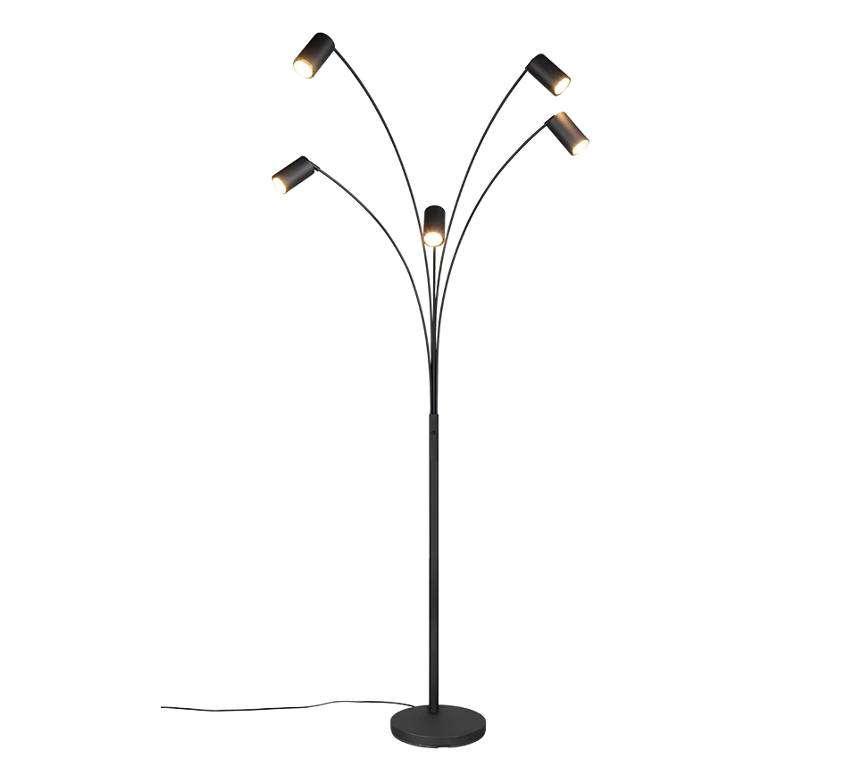 Lámpara de pie Trio Marley 5 luces negro mate 200cm 412400532