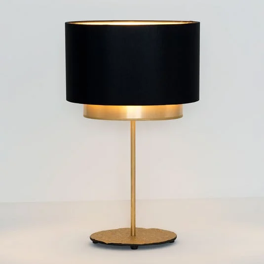 Lámpara de mesa Mattia, oval, doble, negro/oro