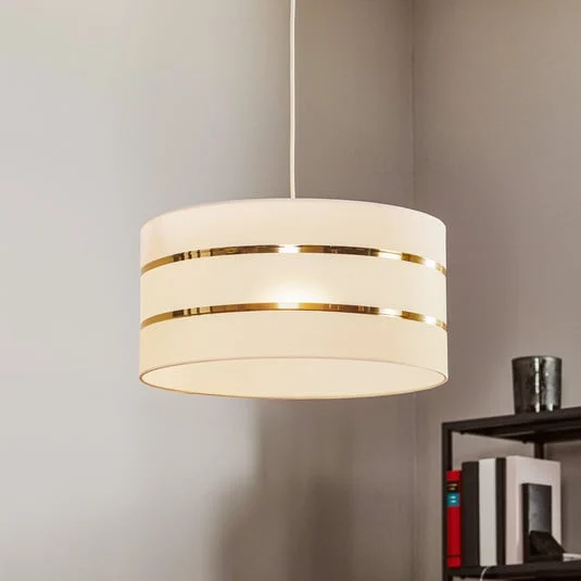 Lámpara colgante Helen con pantalla textil blanco-dorado Ø 40 cm