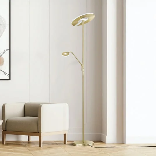 Lámpara de pie LED Dent, color latón, 180 cm, CCT, 2 luces