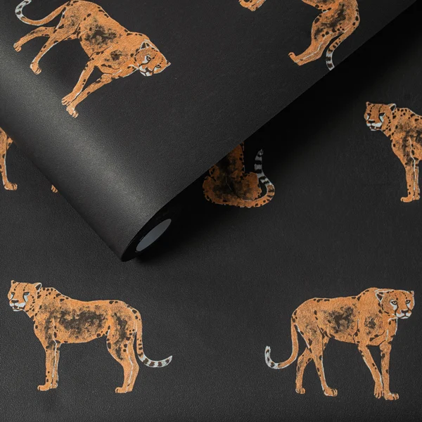 Tapete Leopard Leopold, schwarz, Vliestapete, made & designed in Germany 150 g/qm, 0,53x10,05 m