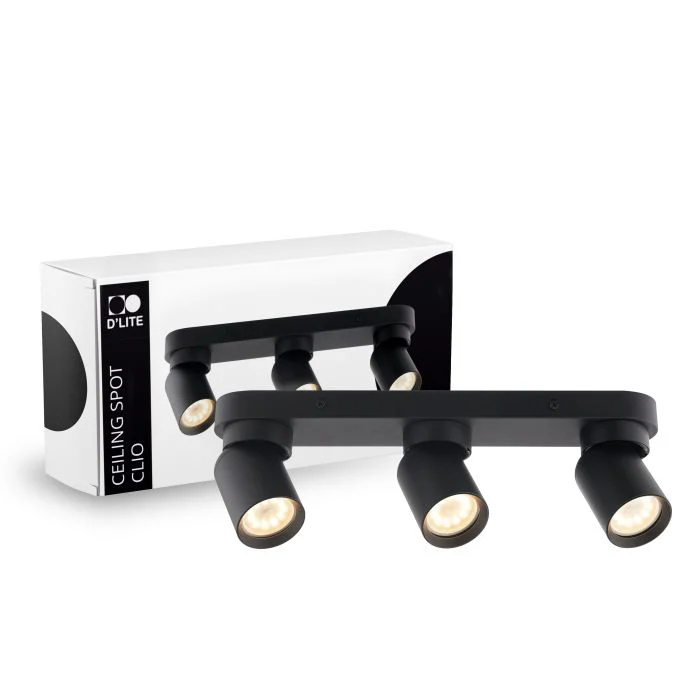 D'Lite Techo Foco Clio Negro Ajustable| Apta para 3x GU10
