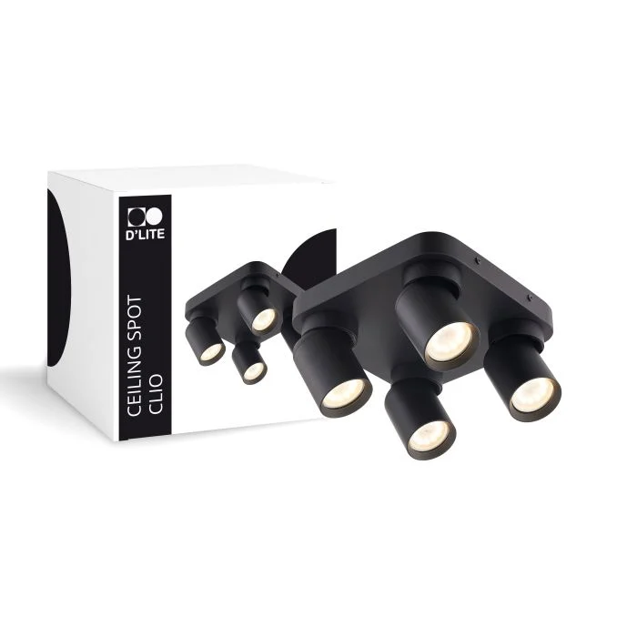D'Lite Techo Foco Clio Negro Ajustable| Apta para 4x GU10