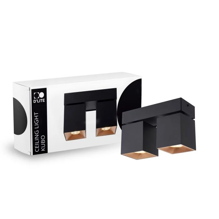 D'Lite Luz de techo Kubo Negro Ajustable y Rotativo | IP20 - Apta para 2x GU10