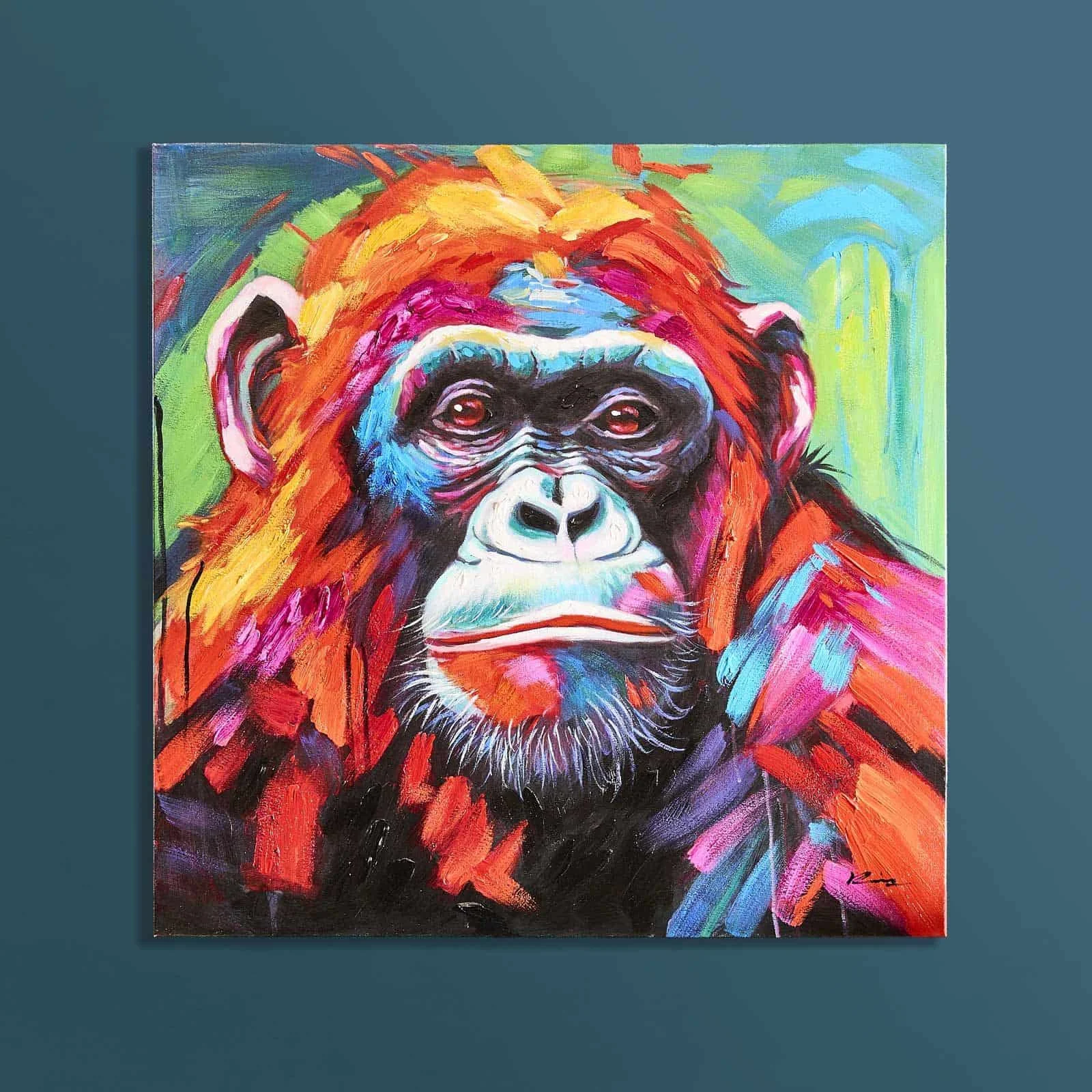 Gemälde Colourful Chimpanzee m. Affenmotiv, handgemalt,  mehrfarbig