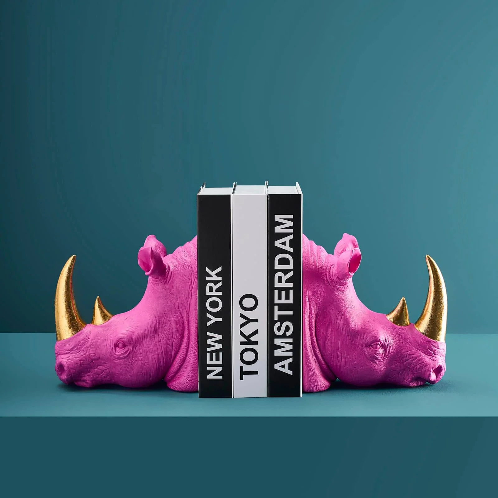 2er Set Buchstütze Nashorn, magenta-gold