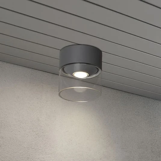 Plafón LED de exterior Varese gris cilindro vidrio