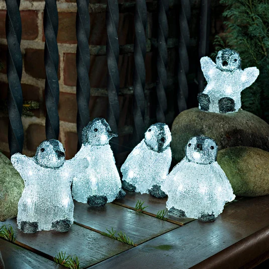 Lote de cinco figuras luminosas LED acrílico bebé pingüinos
