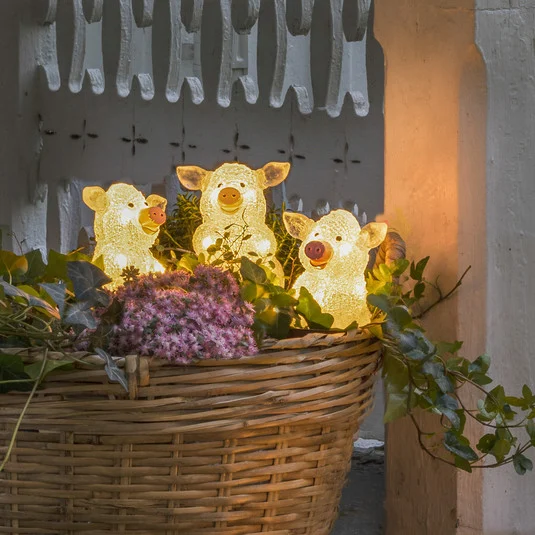 LED figura de luz cerdo, juego de 5 como una cadena, claro