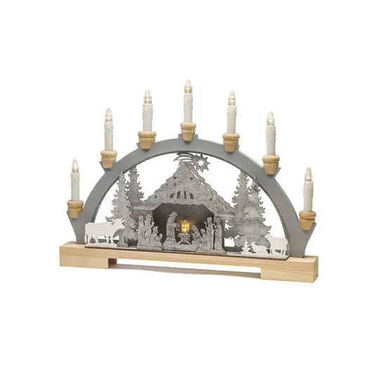 Portavela LED pesebre de madera funciona con pilas