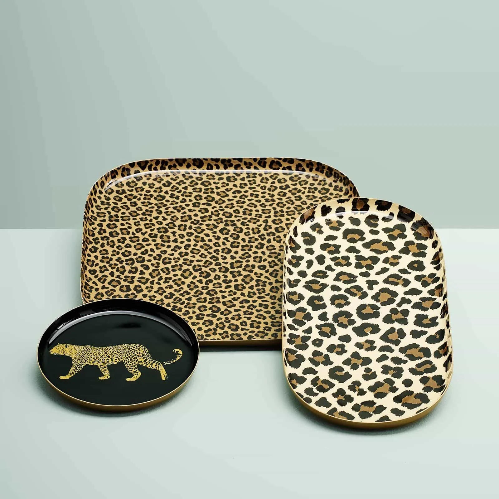 3er Set Tablett Leopard, braun