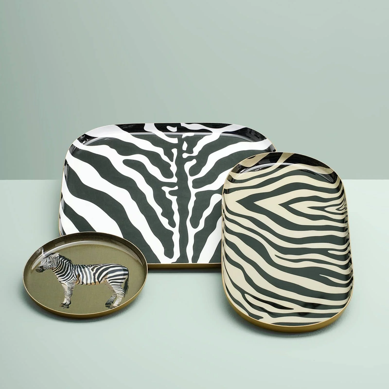 3er Set Tablett Zebra schwarz-weiß/schwarz-beige/braun