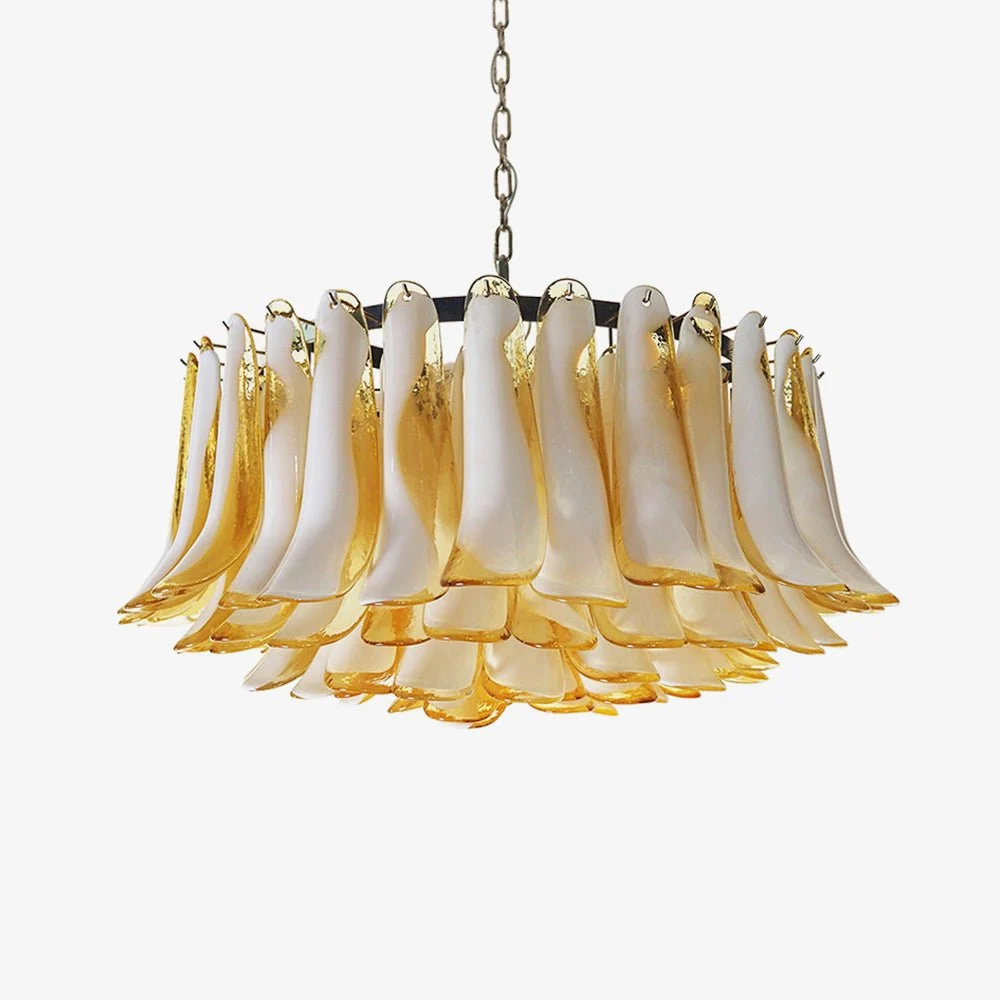Lustra Aurora de Cristal Murano Ámbar con Pétalos Elegantes