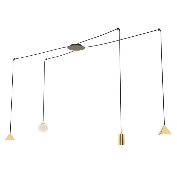 Emibig Colgante De Luz Fuji Acero Oro | Apta para 1x E14 - Max 10W, 1x GU10 - Max 10W, 2x GX53 - Max 10W