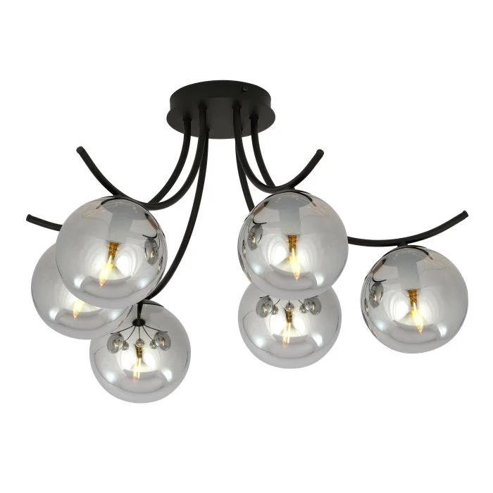 Emibig Luz de techo Boston Acero Negro | Apta para 6x E14 - Max 10W