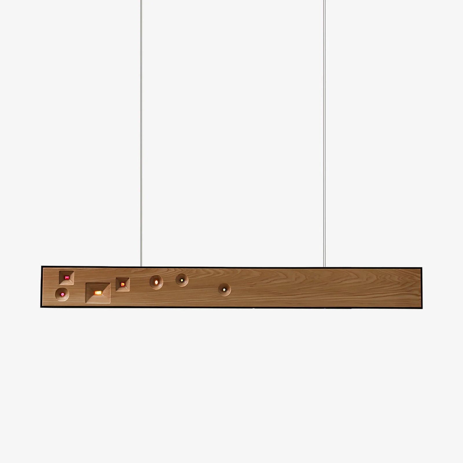 Lámpara colgante Lustra de madera con piedras preciosas y LED lineal
