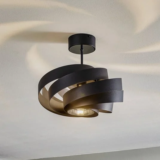 Plafón Vento, negro, Ø 40 cm, metal, E27