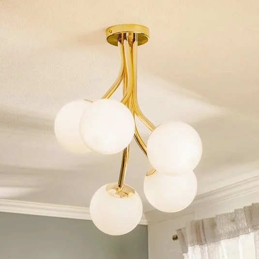 Lámpara de techo Selva, 5 luces compensadas, dorada