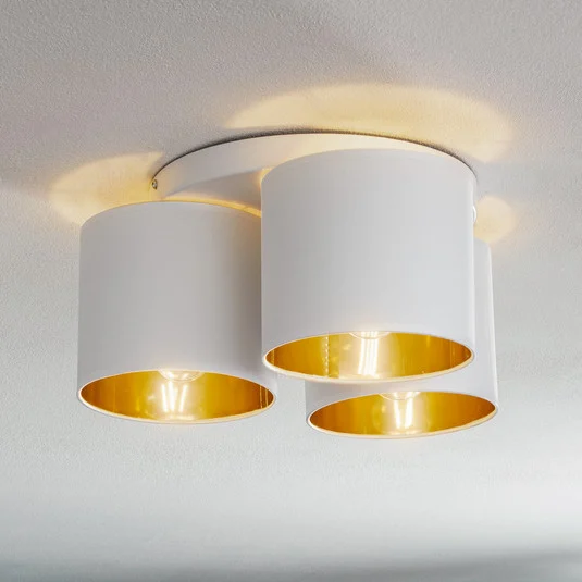 Plafón Soho, cilíndrico, 3 luces, blanco/dorado