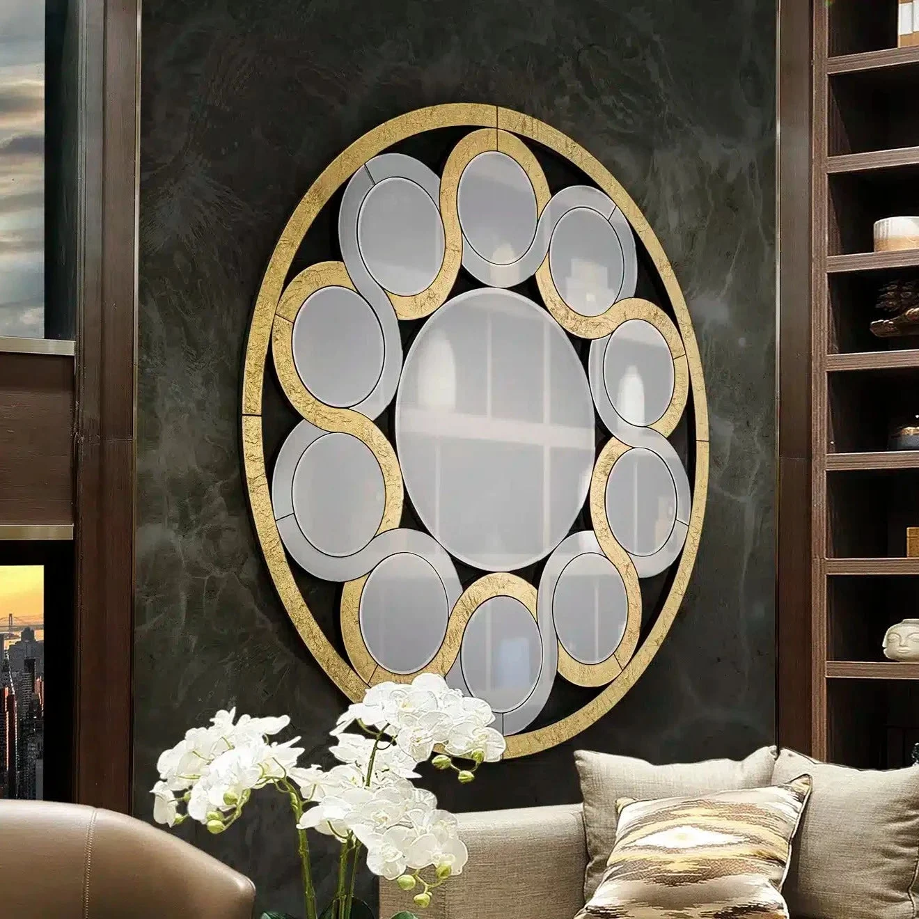 Espejo Schuller Zendaya pan de oro y negro Ø120cm