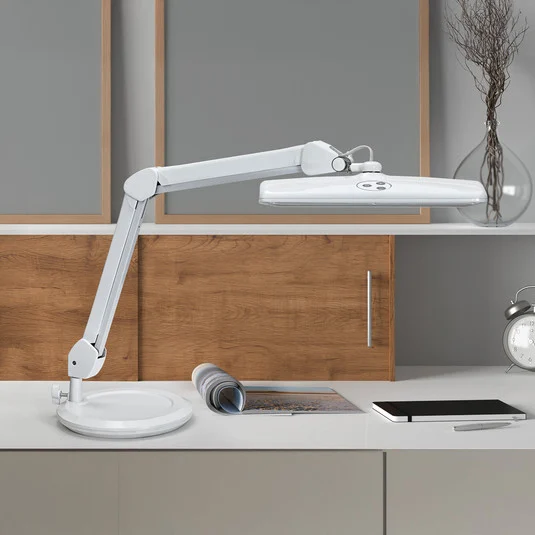 Lámpara LED para puesto de trabajo MAULintro, blanca, 46 cm, con pie