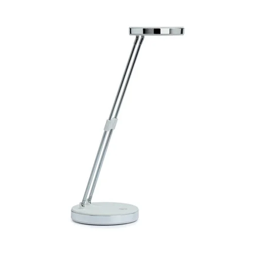 Lámpara de mesa LED MAULpuck, brazo telescópico, blanco