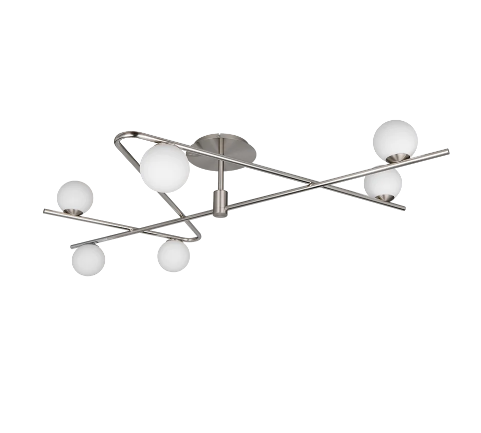 Plafón de techo Trio Flaming grande LED níquel mate 3000K 120cm 6