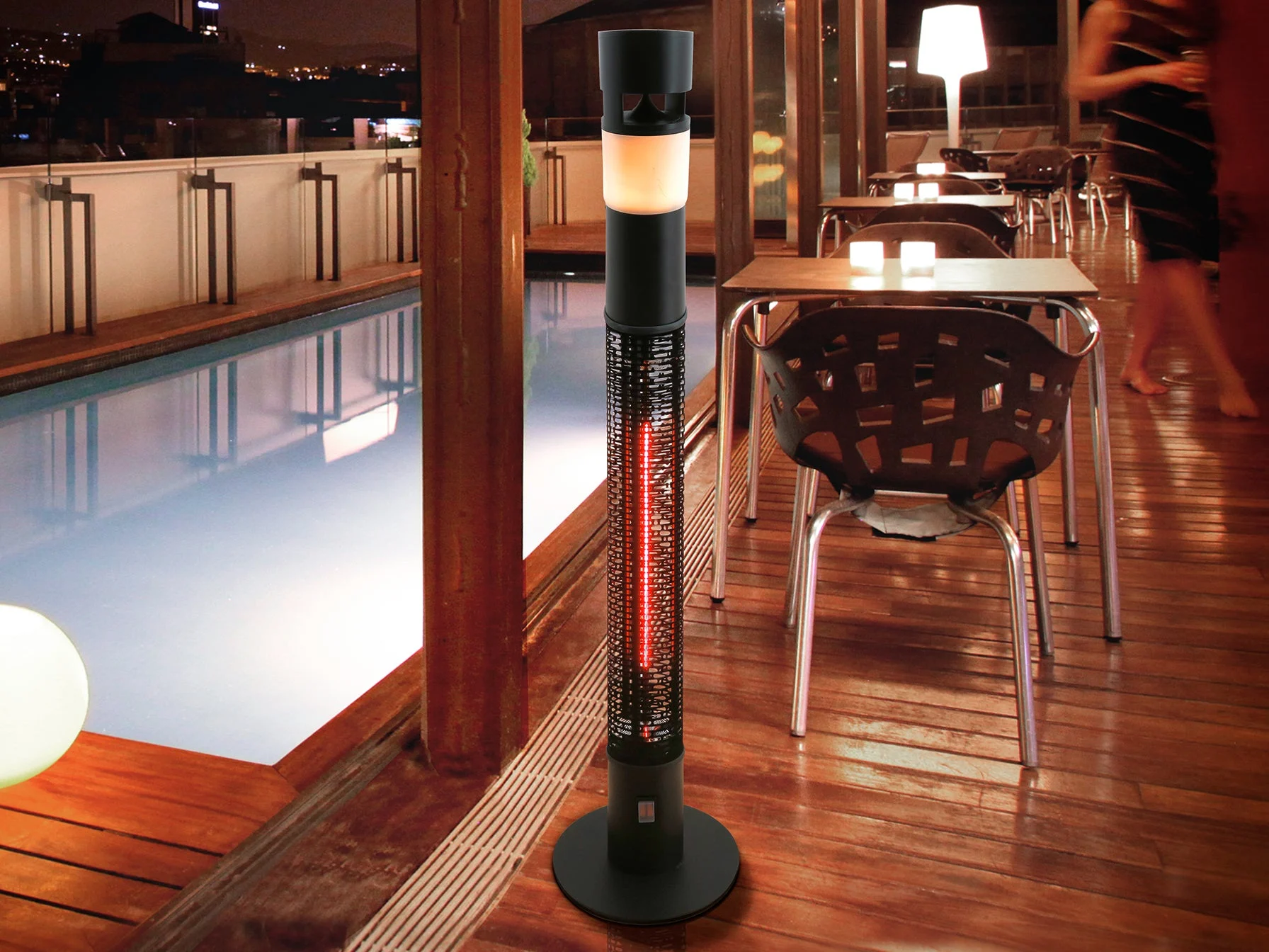 Estufa de terraza eléctrica Schuller Heat Sound LED negro 3000K con mando exterior IP55