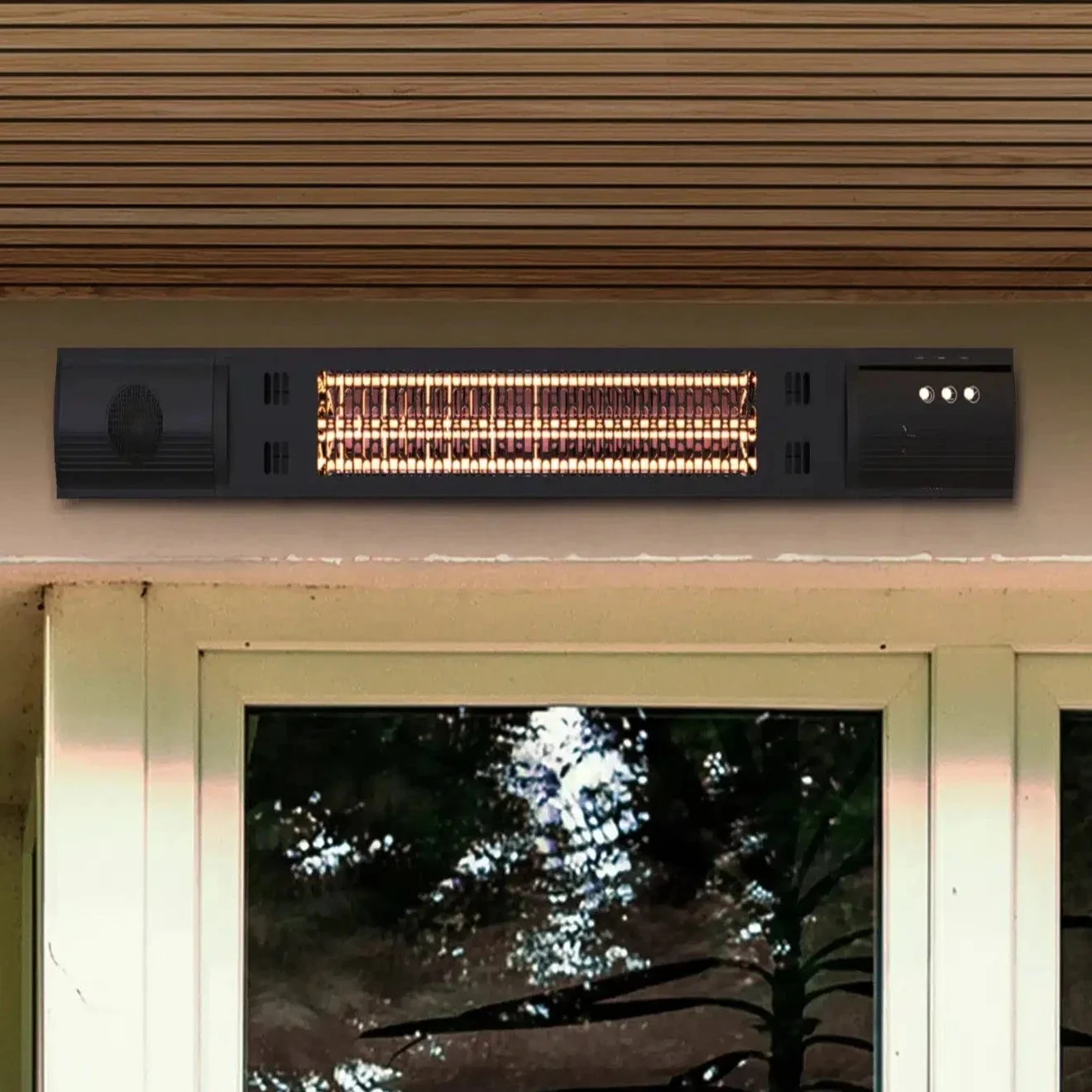 Estufa de terraza eléctrica Schuller Heat Music negro con mando exterior IP55