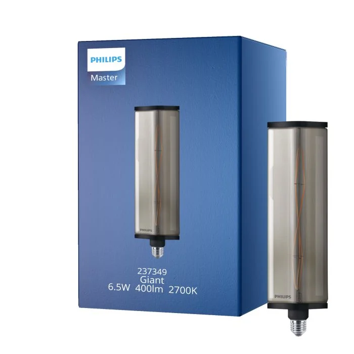 Philips LED Bulbo Giant cristal Smoke 6.5W 400lm - 827 Luz muy Cálida | Regulable - Reemplazo 40W