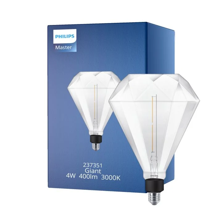 Philips LED Bulbo E27 Diamond Clara 4W 400lm - 830 Luz Cálida | Regulable - Reemplazo 40W