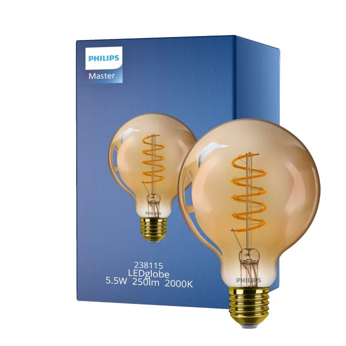 Philips Classic LED Globe E27 con Filamento Oro 95mm 5.5W 250lm - 820 Luz muy Cálida | Regulable - Reemplazo 40W