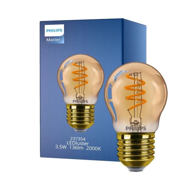 Philips Classic LED Lustre E27 Esférica con Filamento Oro 3.5W 136lm - 820 Luz muy Cálida | Regulable - Reemplazo 15W