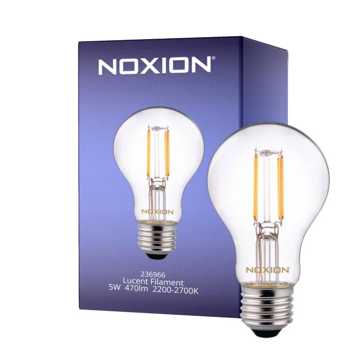 Noxion Lucent con Filamento LED E27 Pera Clara 5W 470lm - 822-827 Dim to Warm | Regulable - Reemplazo 40W