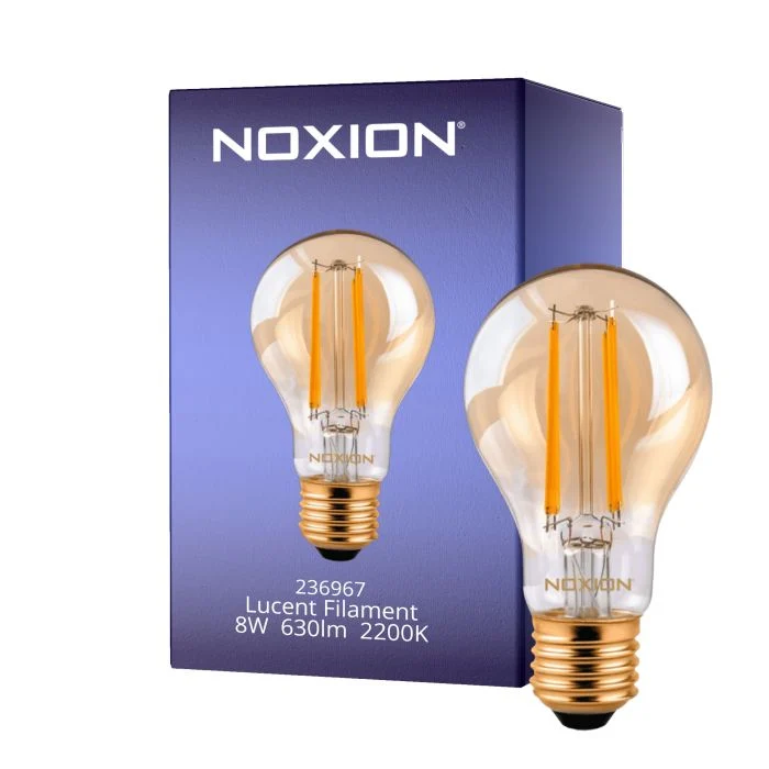 Noxion Lucent con Filamento LED E27 Pera Clara 8W 630lm -  822 Luz muy Cálida | Regulable - Reemplazo 50W
