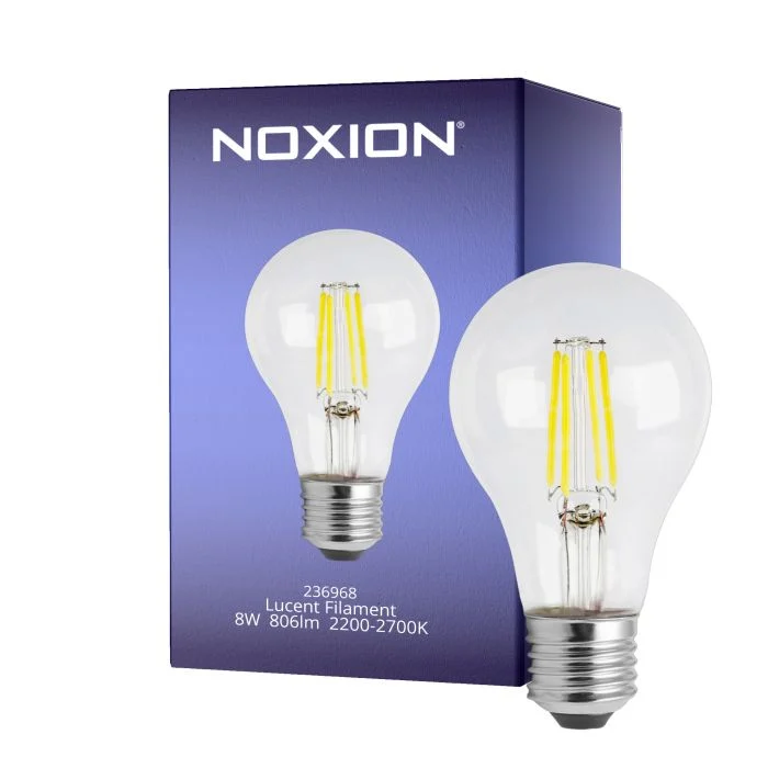 Noxion Lucent con Filamento LED E27 Pera Clara 8W 806lm - 822-827 Dim to Warm | Regulable - Reemplazo 60W