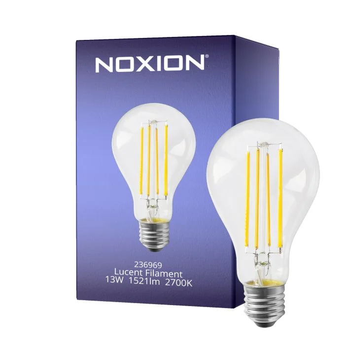 Noxion Lucent con Filamento LED E27 Pera con Filamento Clara 13W 1521lm - 827 Luz muy Cálida | Regulable - Reemplazo 100W