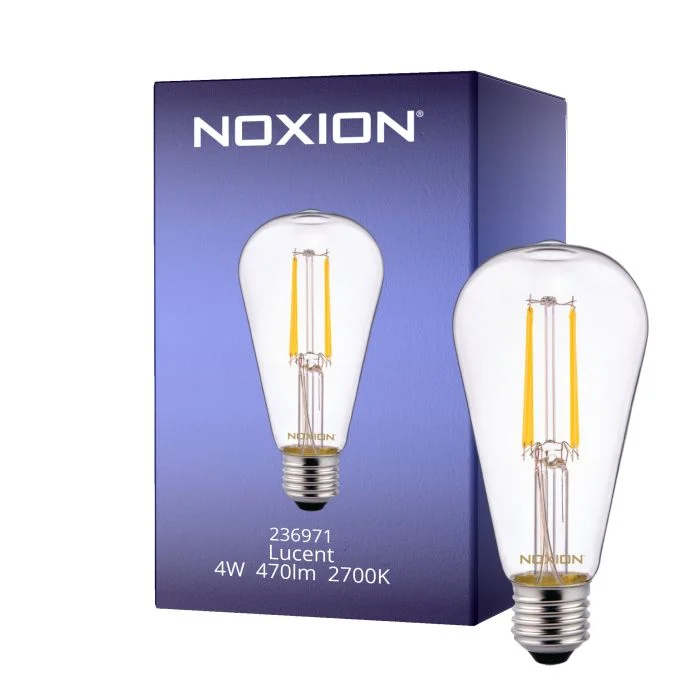 Noxion Lucent LED E27 Edison con Filamento Clara 4W 470lm - 827 Luz muy Cálida | Reemplazo 40W