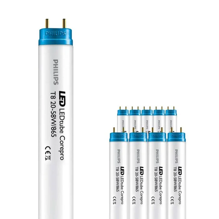 Multipack 10x Philips Tubo LED T8 CorePro (EM/Mains) Standard Output 20W 2200lm - 865 Luz de Día | 150cm - Reemplazo 58W