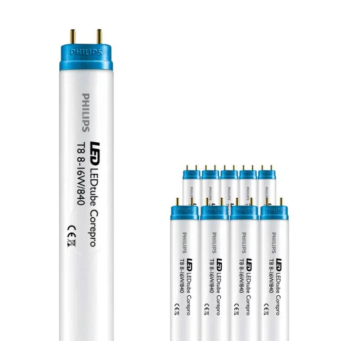 Multipack 10x Philips Tubo LED T8 CorePro (EM/Mains) Standard Output 8W 800lm - 840 Blanco Frio | 60cm - Reemplazo 18W